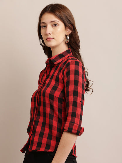 Viscose Elegant Red and Black Checked Shirt