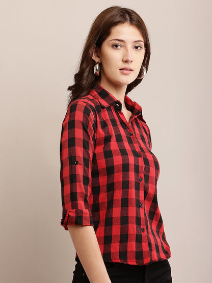 Viscose Elegant Red and Black Checked Shirt