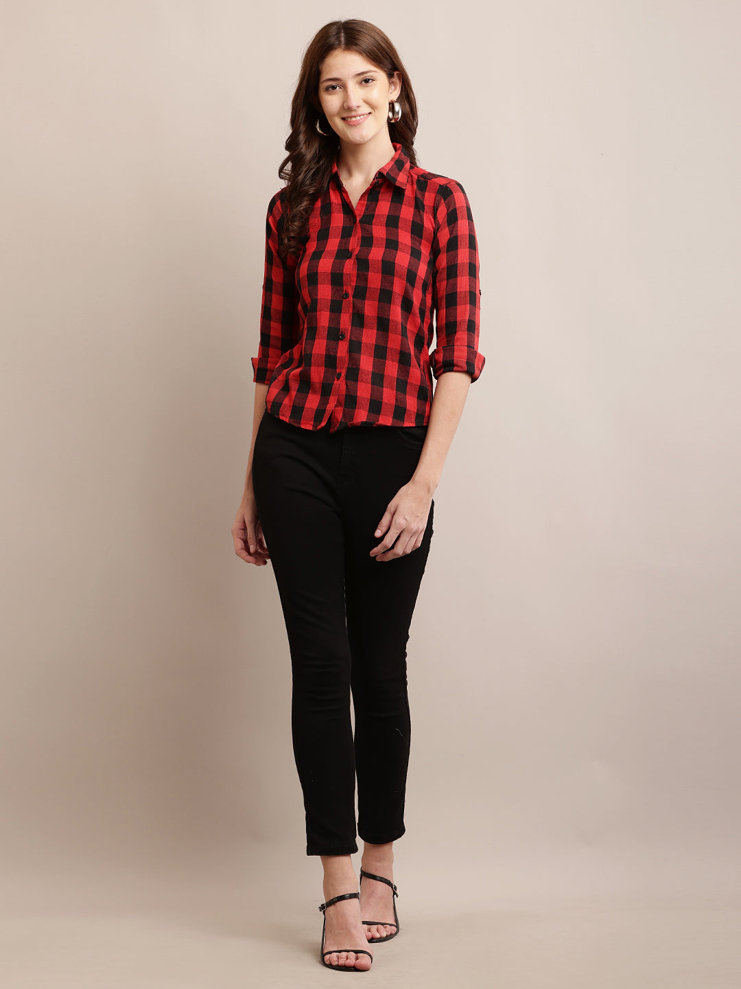 Viscose Elegant Red and Black Checked Shirt