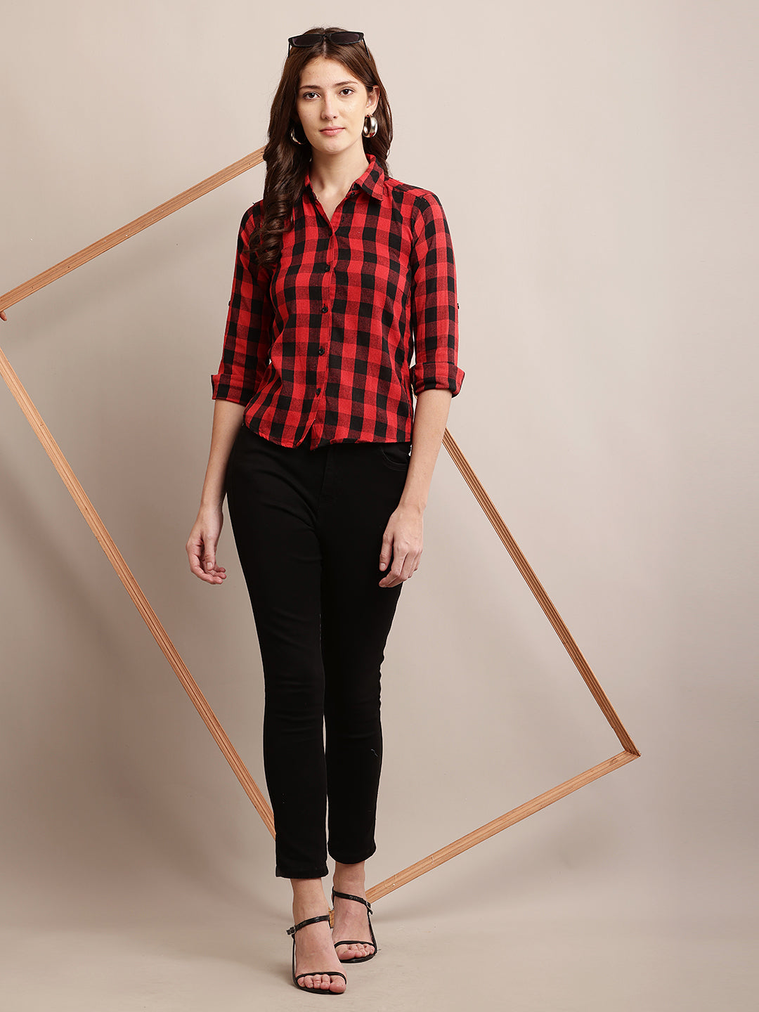 Viscose Elegant Red and Black Checked Shirt