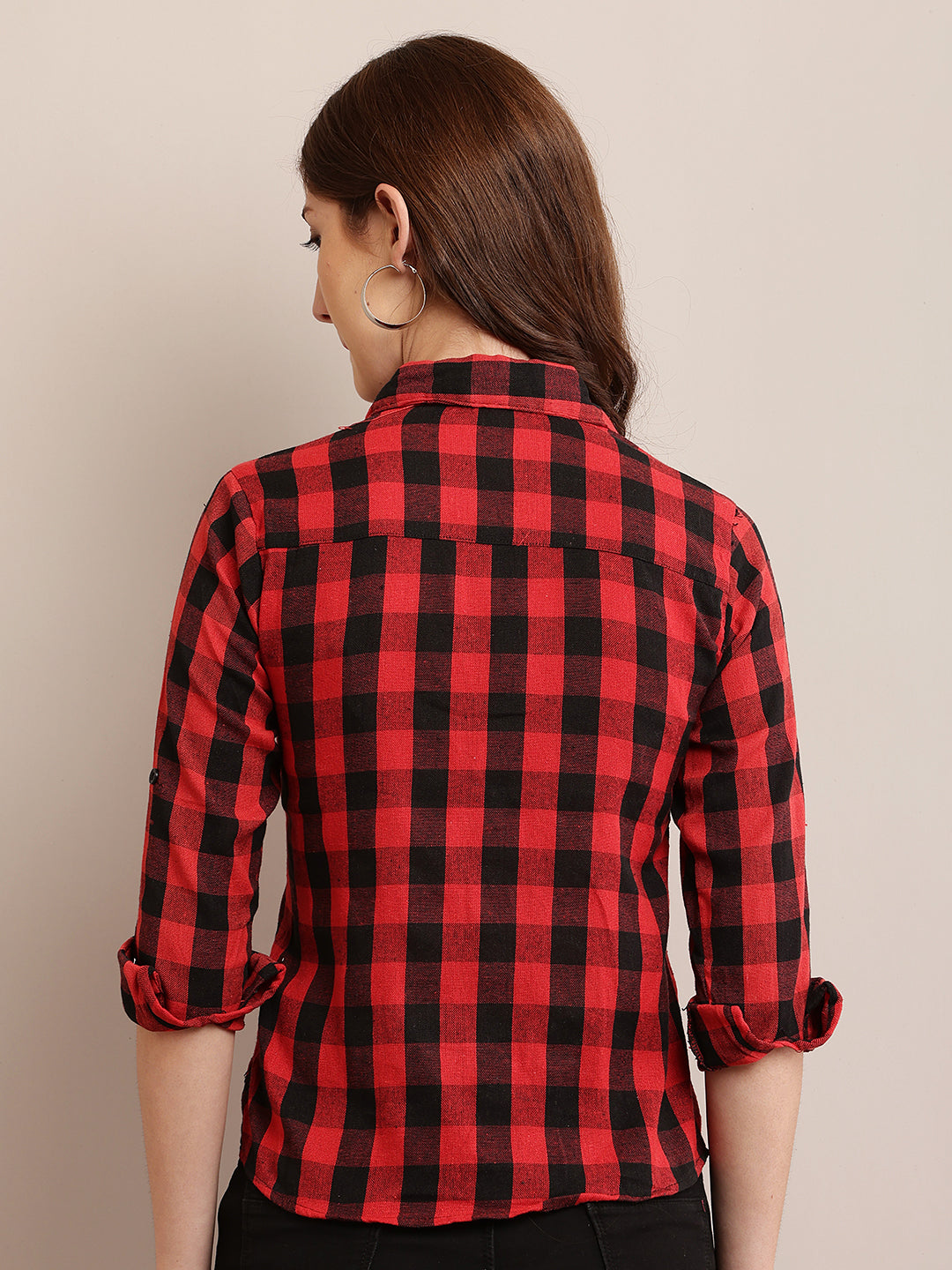 Viscose Elegant Red and Black Checked Shirt