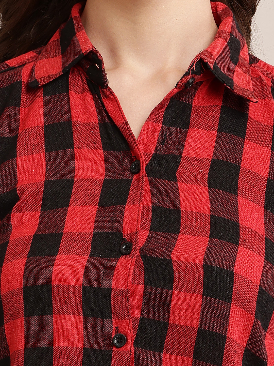 Viscose Elegant Red and Black Checked Shirt