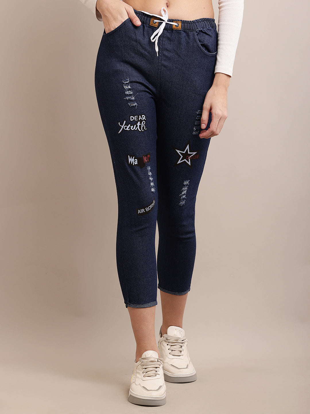 Viscose Regular Mid Rise Dark Blue Jogger