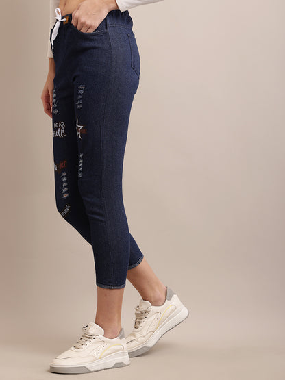 Viscose Regular Mid Rise Dark Blue Jogger