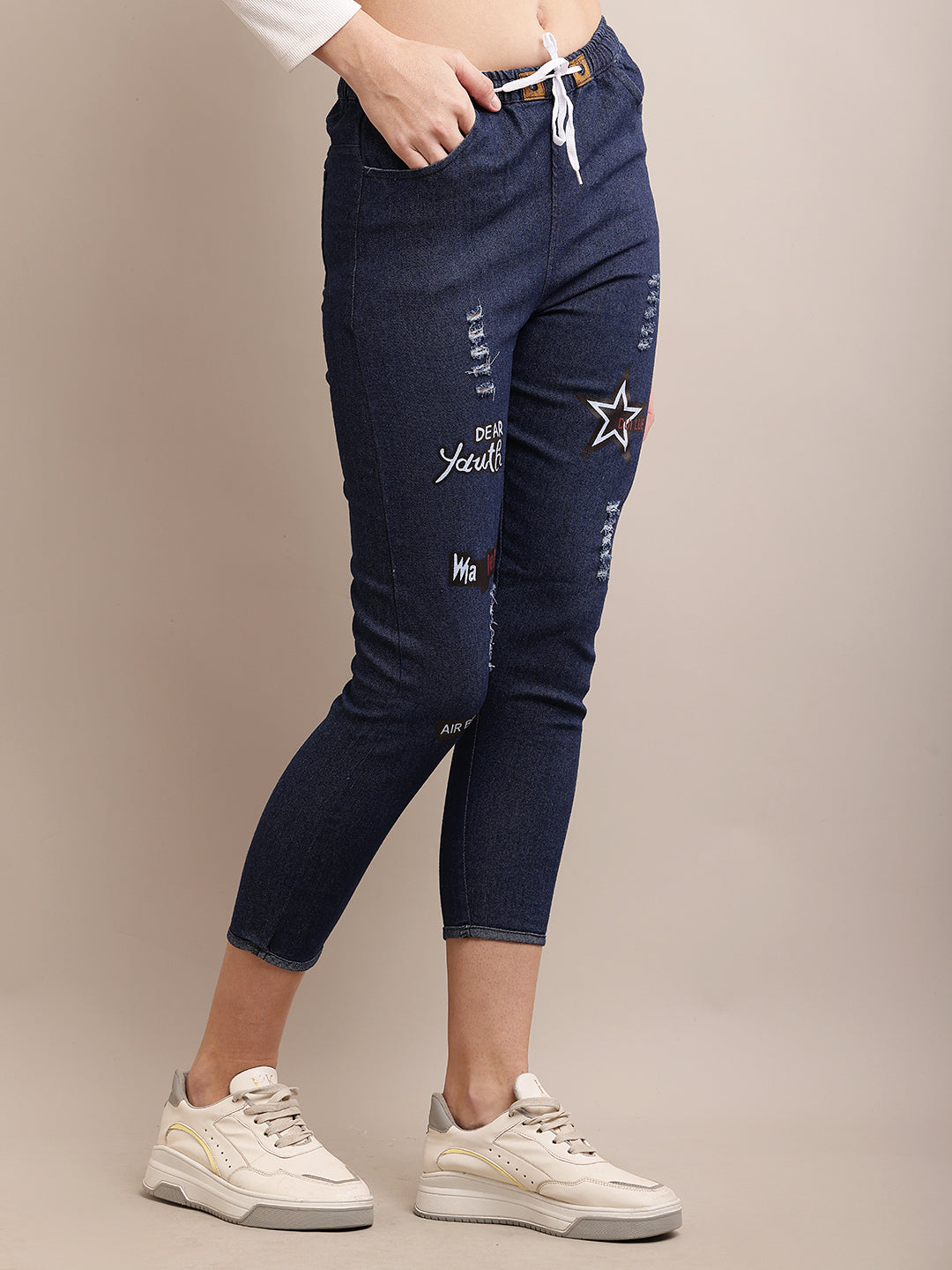 Viscose Regular Mid Rise Dark Blue Jogger