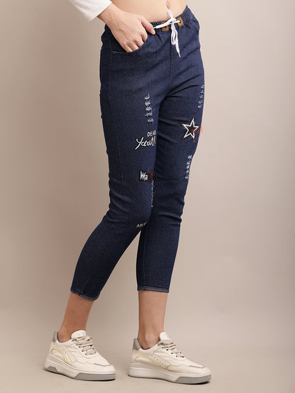 Viscose Regular Mid Rise Dark Blue Jogger