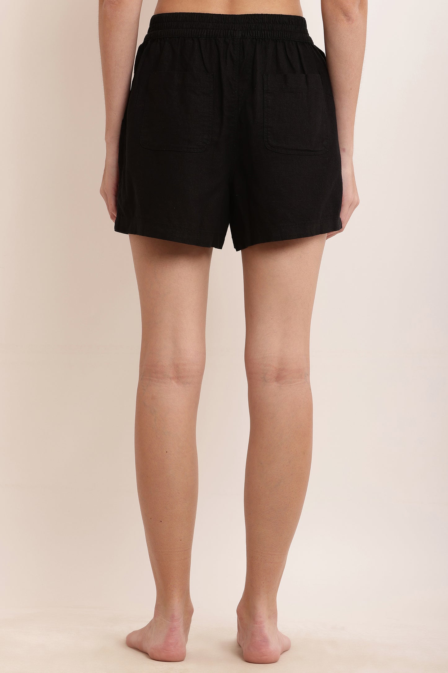 Linen Comfort Fit Shorts Basic Mini Length Black Short