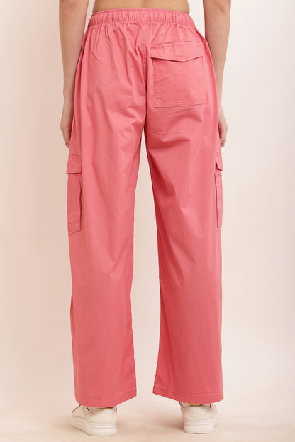 Cotton High Rise Baggy Cargo Pant Rose Pink