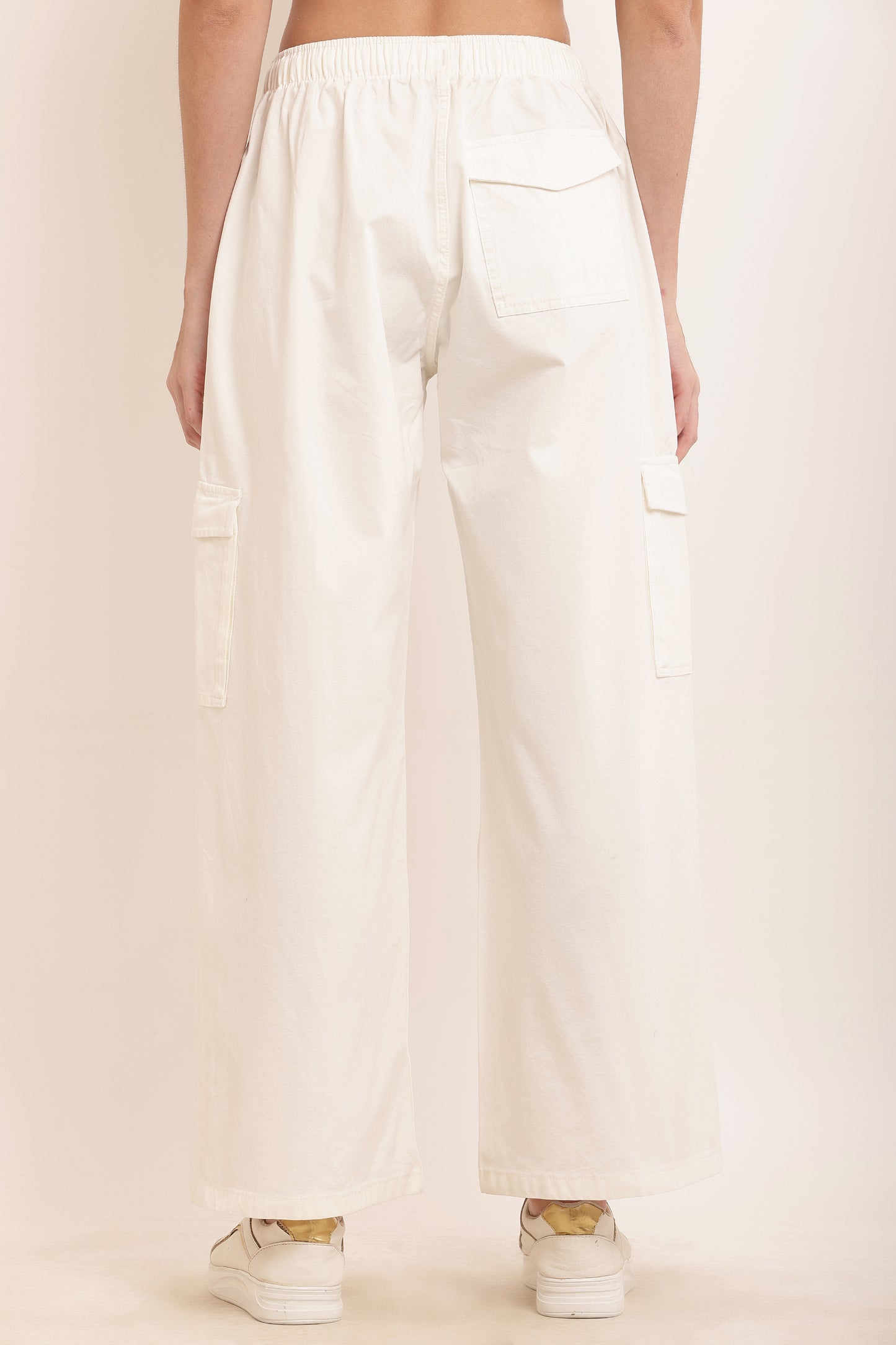 Cotton High Rise Baggy Cargo Pant White