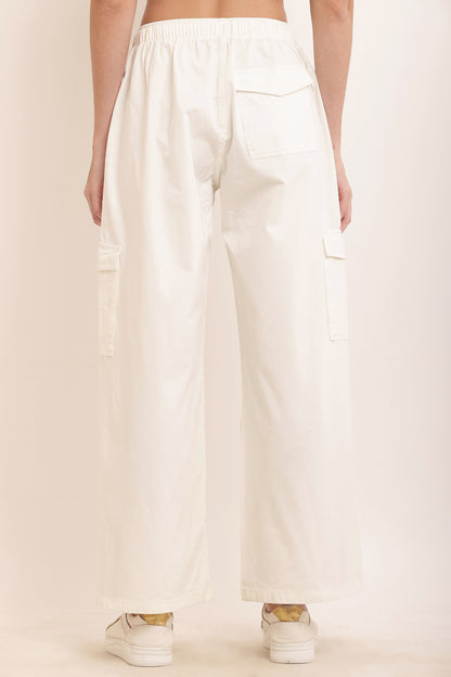 Cotton High Rise Baggy Cargo Pant White