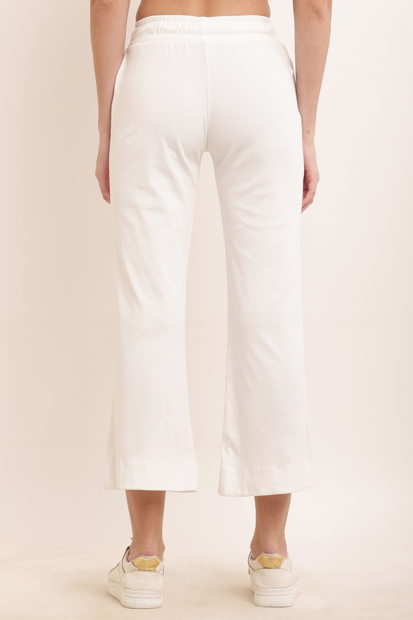 Cotton Solid Handloom Wide Leg White Trouser