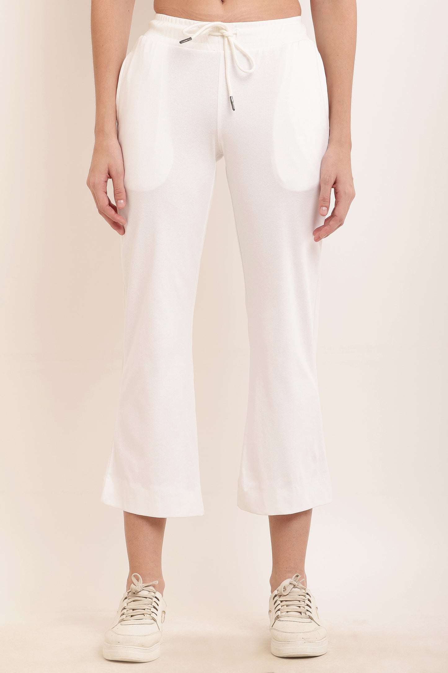 Cotton Solid Handloom Wide Leg White Trouser