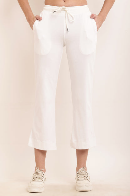 Cotton Solid Handloom Wide Leg White Trouser