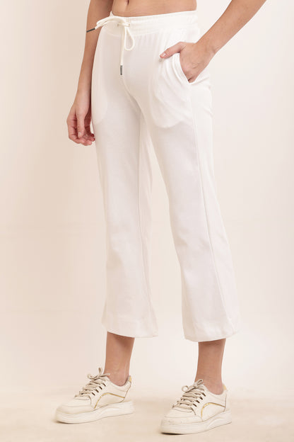 Cotton Solid Handloom Wide Leg White Trouser