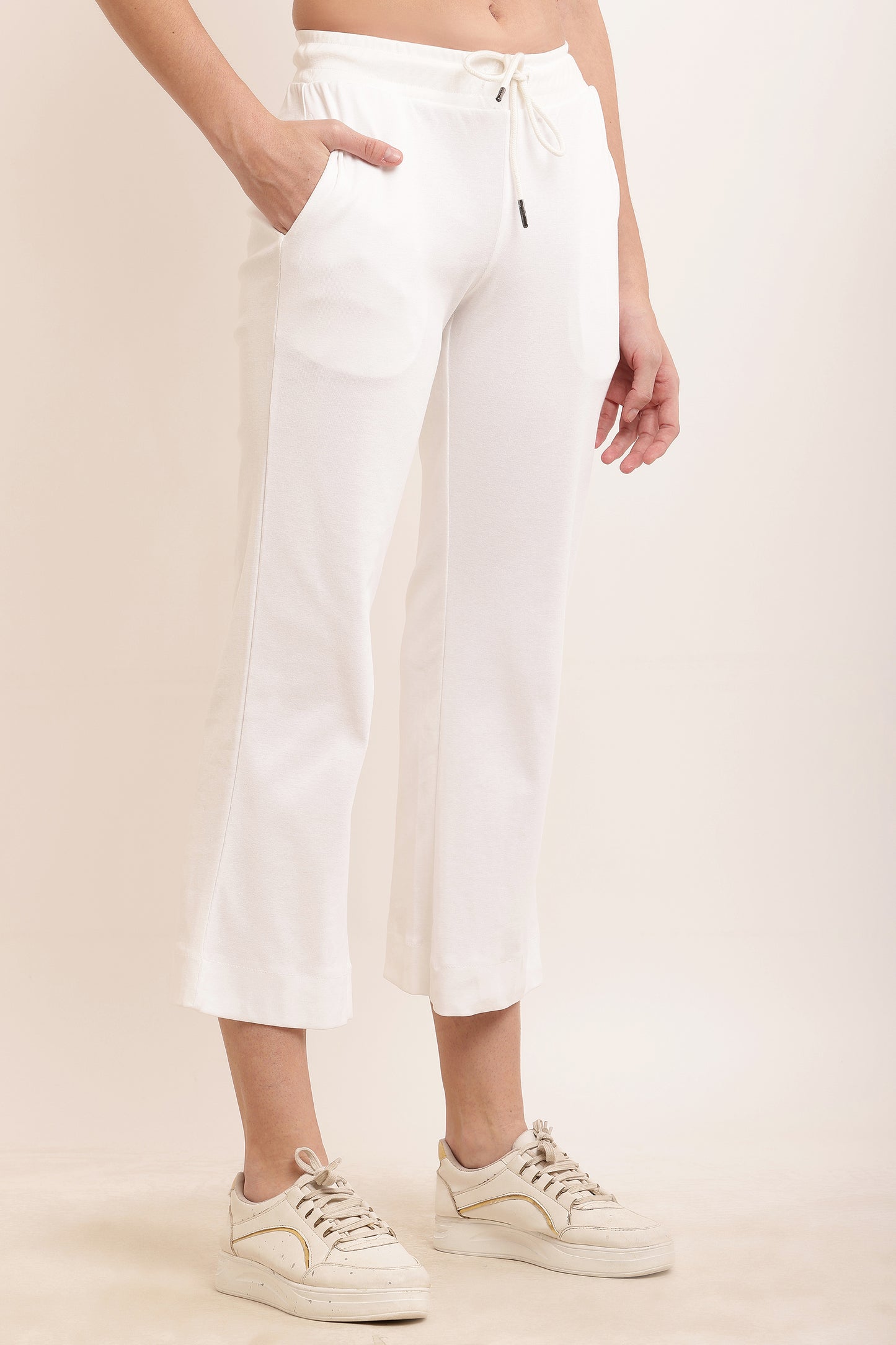 Cotton Solid Handloom Wide Leg White Trouser