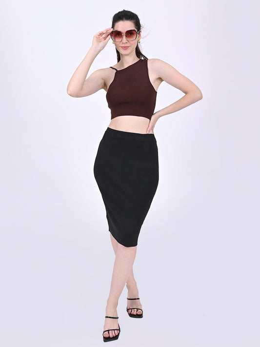 Viscose asymmetric one-shoulder Sleeveless Brown Crop Top