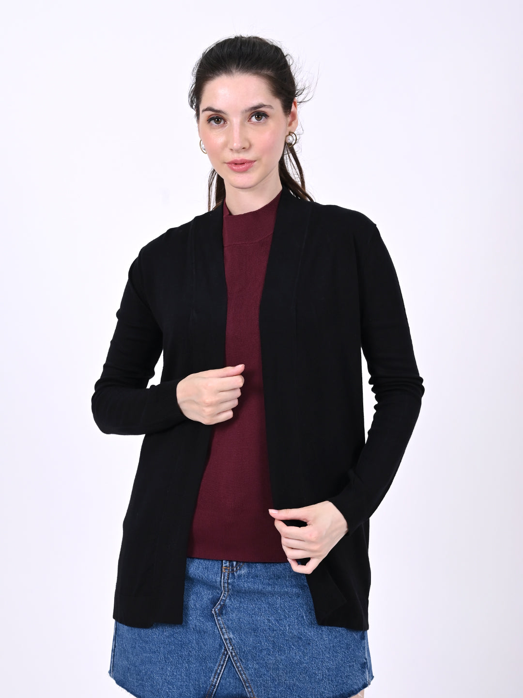 Viscose Full Sleeve with Front open Black Shrug