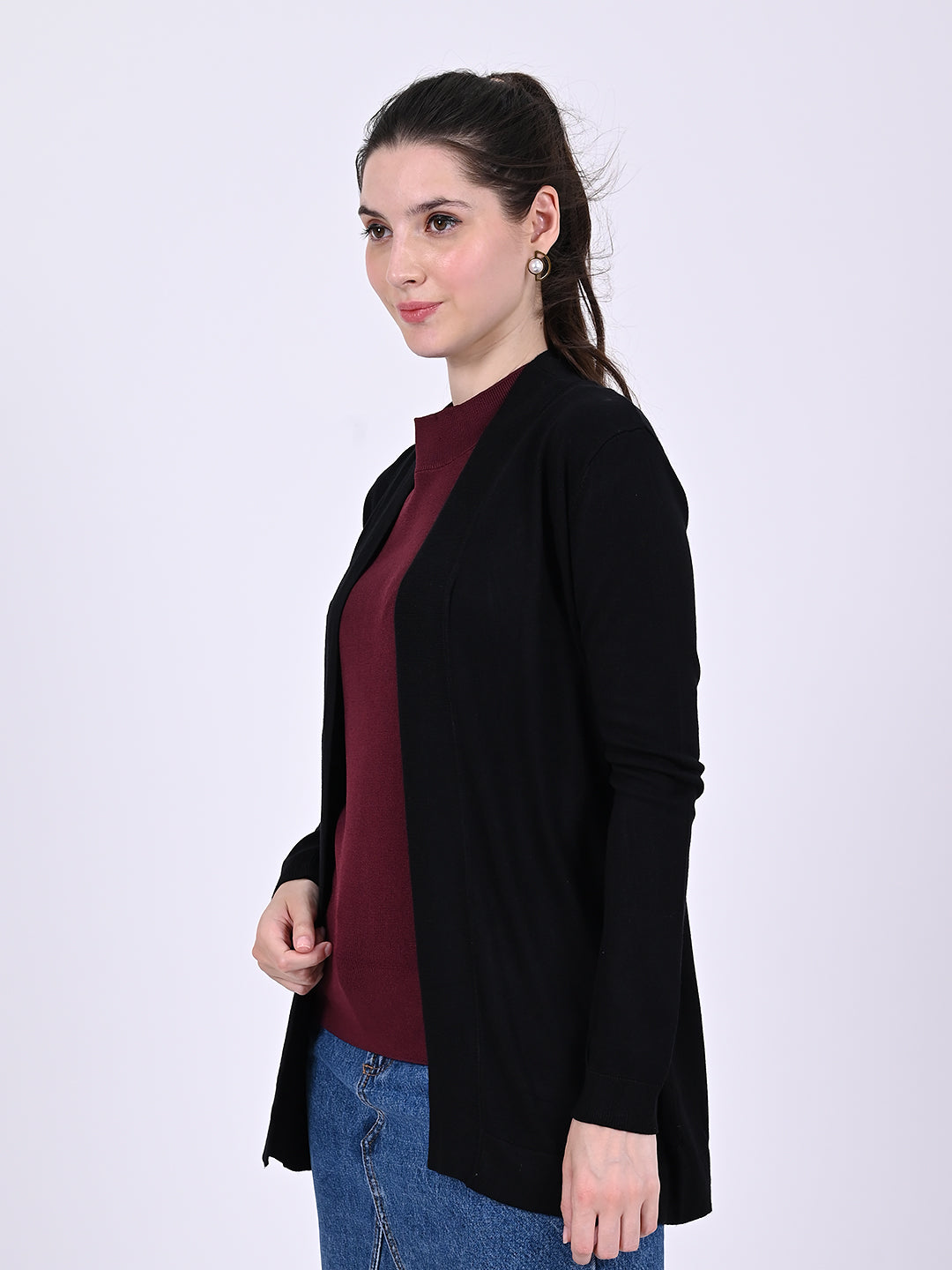 Viscose Full Sleeve with Front open Black Shrug