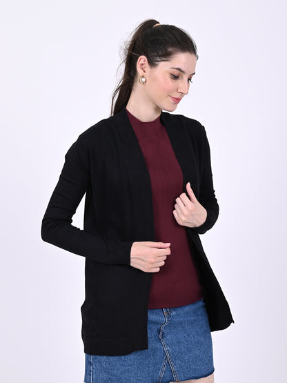 Viscose Full Sleeve with Front open Black Shrug