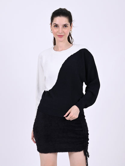 Acrylic Full Sleeve with Round Neck Colourblocked Sweater