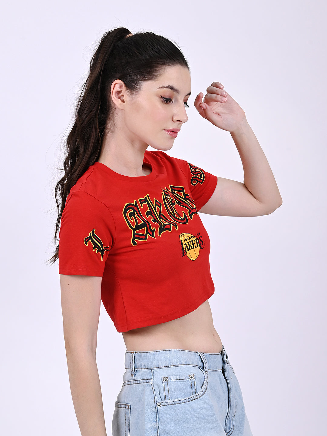 Cotton Round Neck with short sleeve Red Crop Top T-Shirt