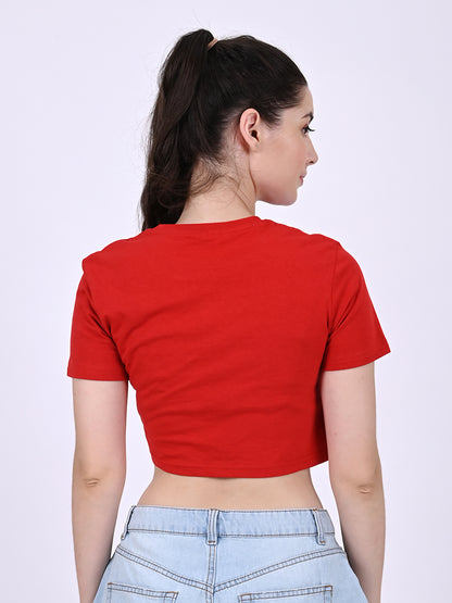 Cotton Round Neck with short sleeve Red Crop Top T-Shirt