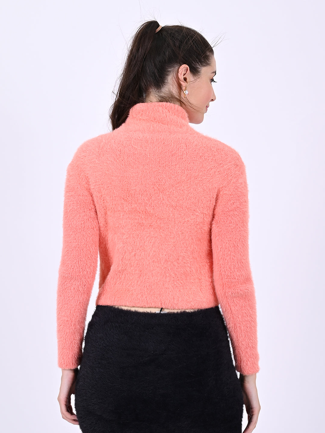 Nylon Round Neck with Front Zip Closures Peach Furr Sweatshirt