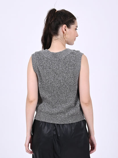 V-neck with sleeveless acrylic Grey Cable knit vest sweater