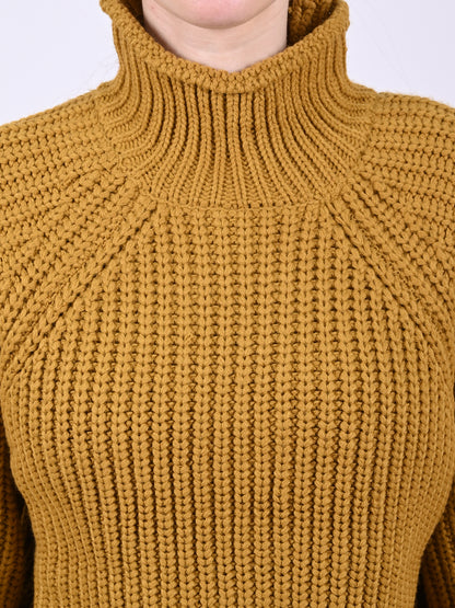 Acrylic High neck with Full sleeve cable knit Mustard sweater