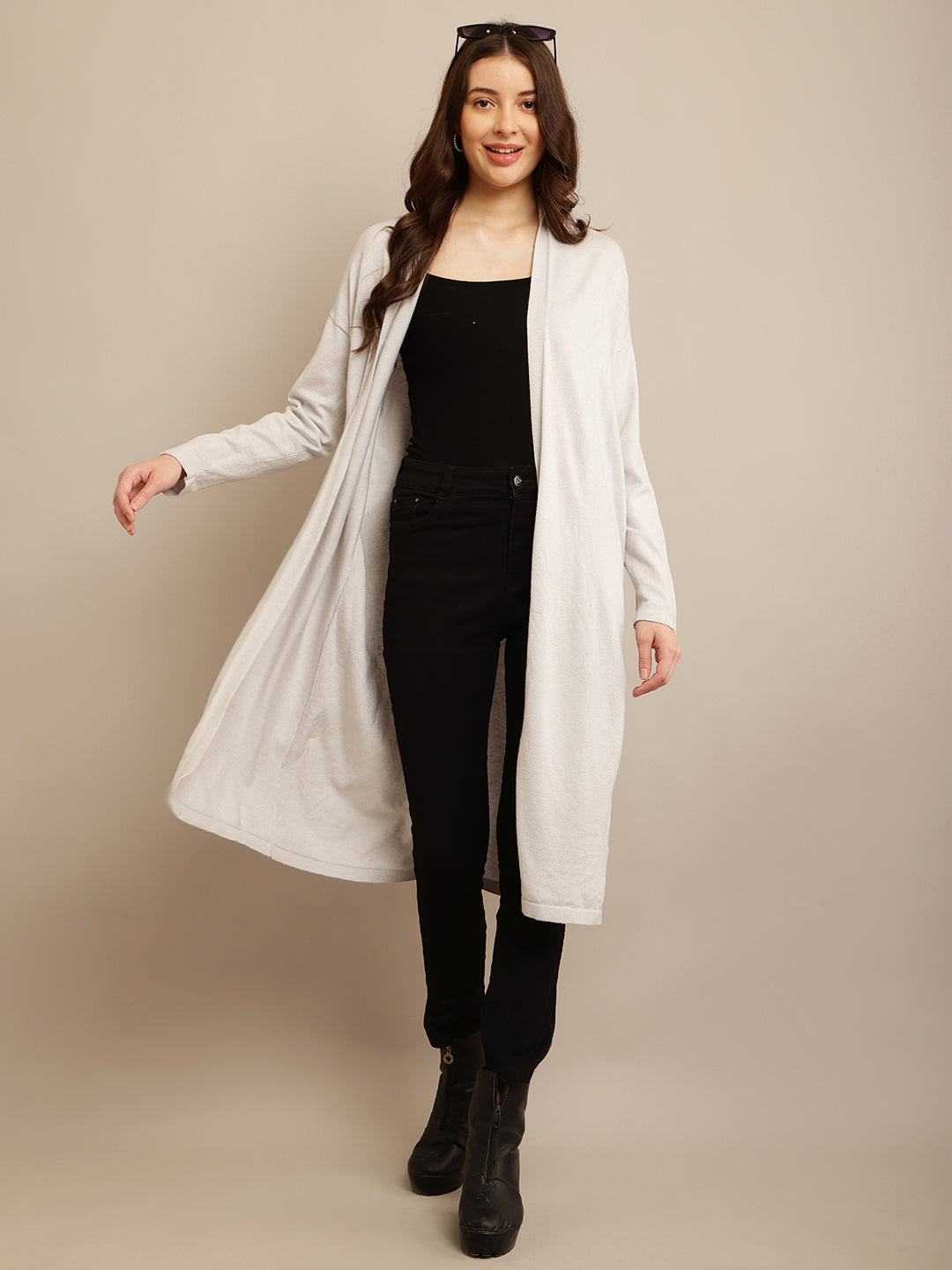 Light Grey Rayon Shrug with Full Sleeves and Front Open