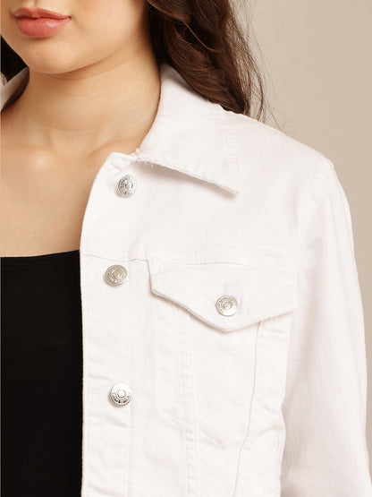 White Jacket with Cotton Full Sleeves and Shirt Collar