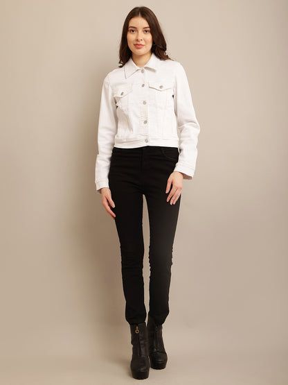 White Jacket with Cotton Full Sleeves and Shirt Collar