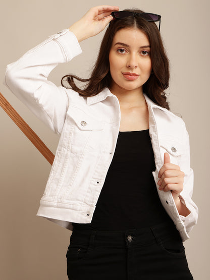 White Jacket with Cotton Full Sleeves and Shirt Collar