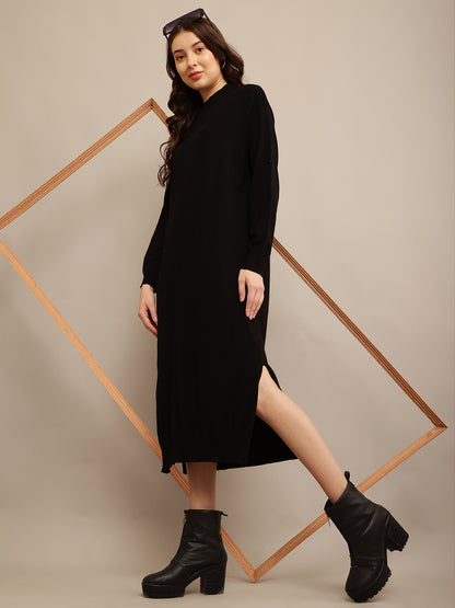 Viscose Full sleeve with High neck Black Straight dress