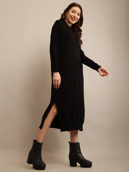 Viscose Full sleeve with High neck Black Straight dress