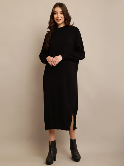 Viscose Full sleeve with High neck Black Straight dress