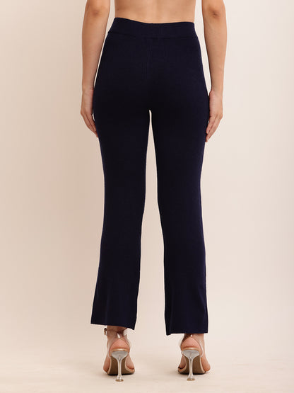 Viscose Solid with Elasticated Waist Blue Trouser Pant