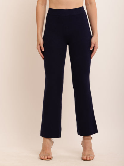 Viscose Solid with Elasticated Waist Blue Trouser Pant