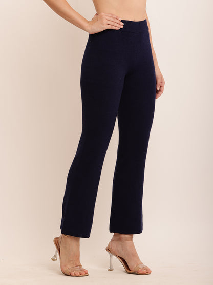 Viscose Solid with Elasticated Waist Blue Trouser Pant