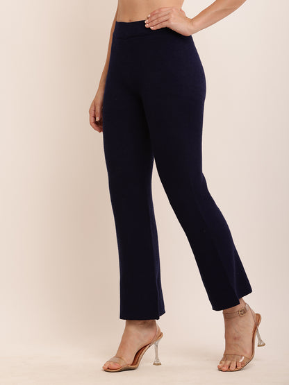 Viscose Solid with Elasticated Waist Blue Trouser Pant