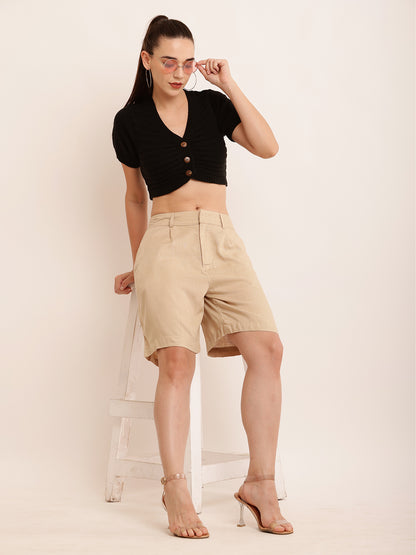 Viscose Solid with belt loops beige short