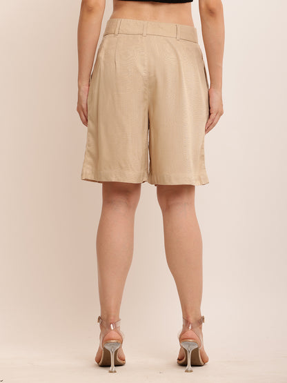 Viscose Solid with belt loops beige short