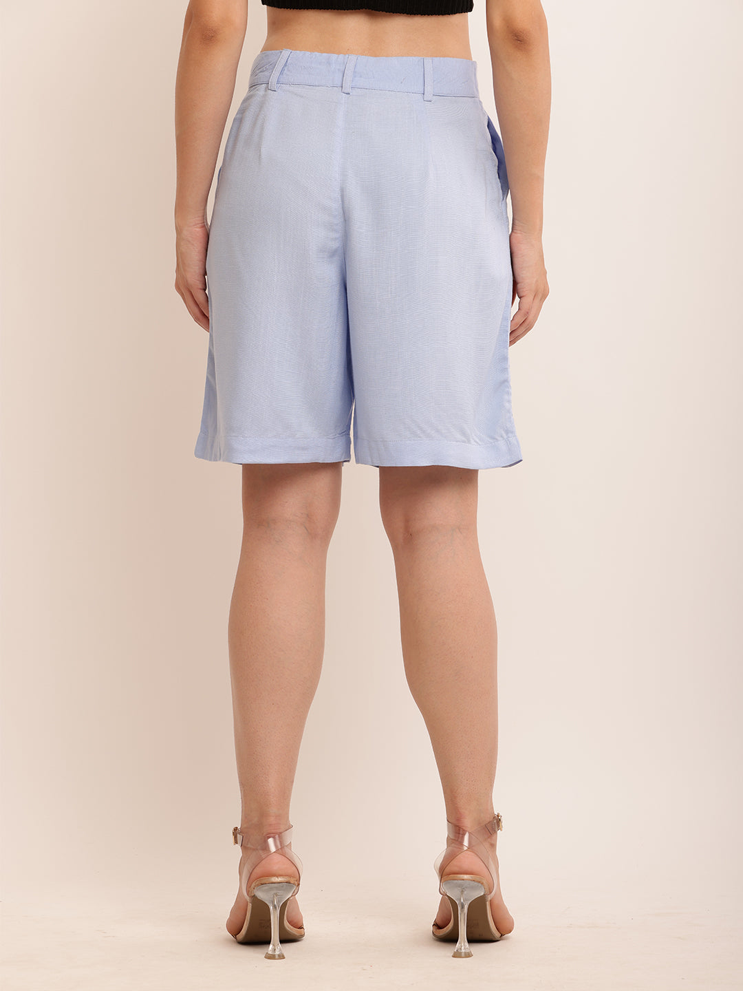 Viscose Solid with belt loops light blue short