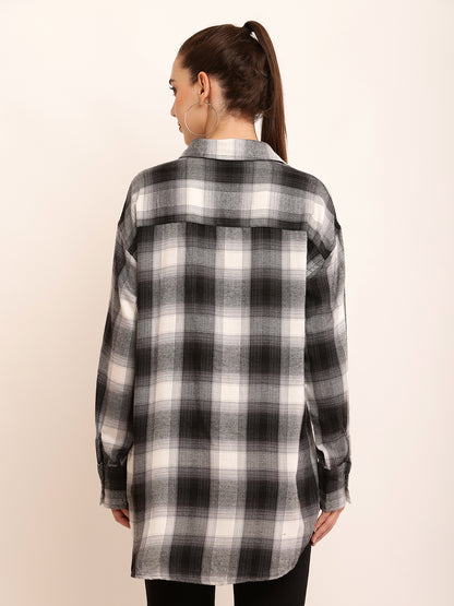 Polyester Full Sleeve with Elegant Black Checked Shirt