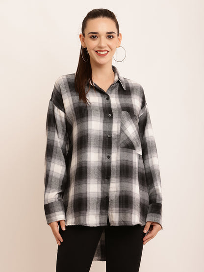 Polyester Full Sleeve with Elegant Black Checked Shirt