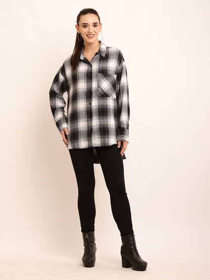 Polyester Full Sleeve with Elegant Black Checked Shirt