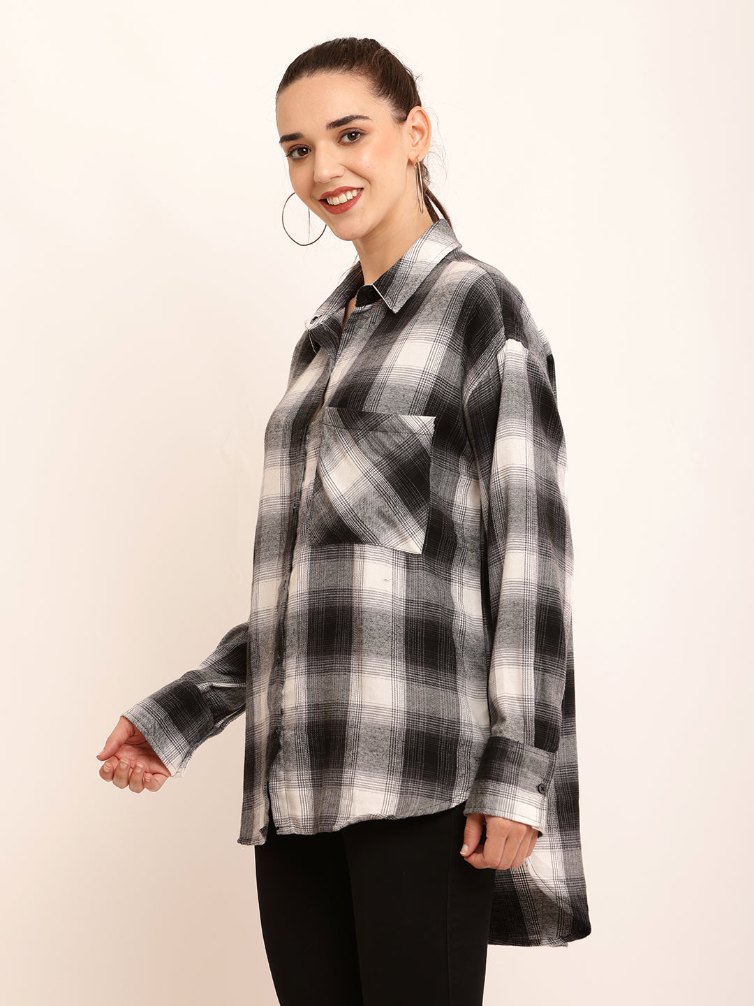 Polyester Full Sleeve with Elegant Black Checked Shirt