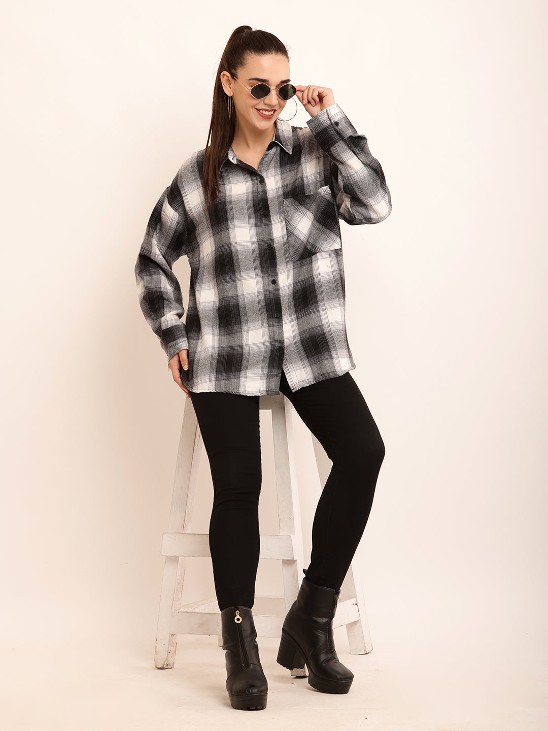 Polyester Full Sleeve with Elegant Black Checked Shirt