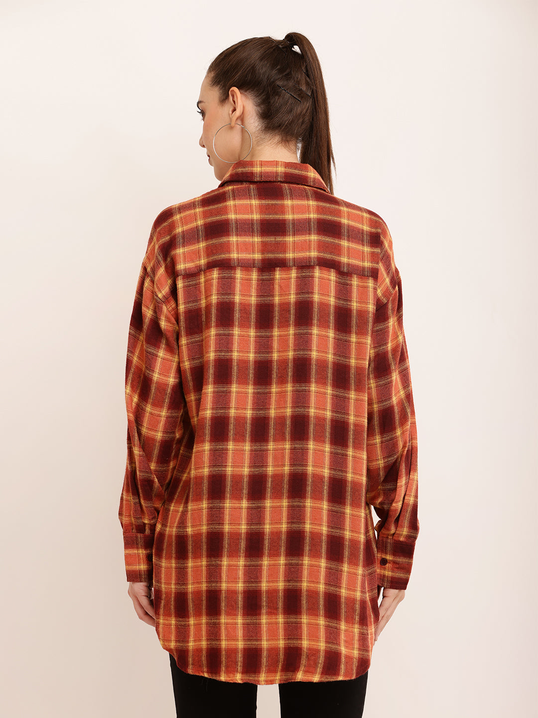 Polyester Full Sleeve with Elegant Brown Checked Shirt