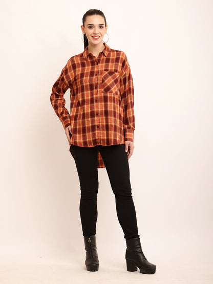 Polyester Full Sleeve with Elegant Brown Checked Shirt